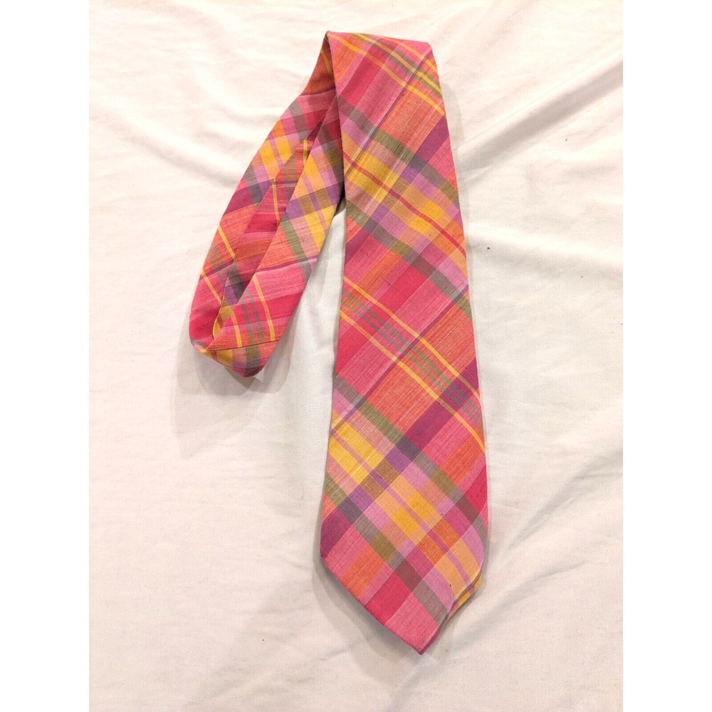 Kenneth Gordon New Orleans U.S.A 100% Imported Cotton Pastel Plaid Tie-Exc. Cond